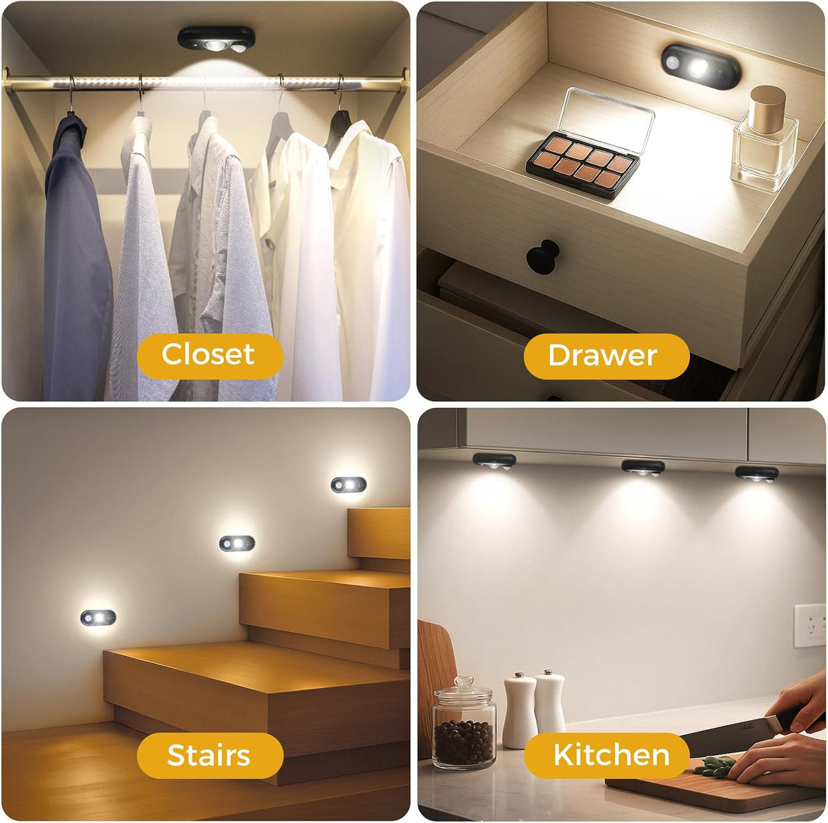 6 Pack LED Motion Sensor Puck Lights, Small Rechargeable Under Cabinet Lights, Dimmable Daylight White Closet Lights