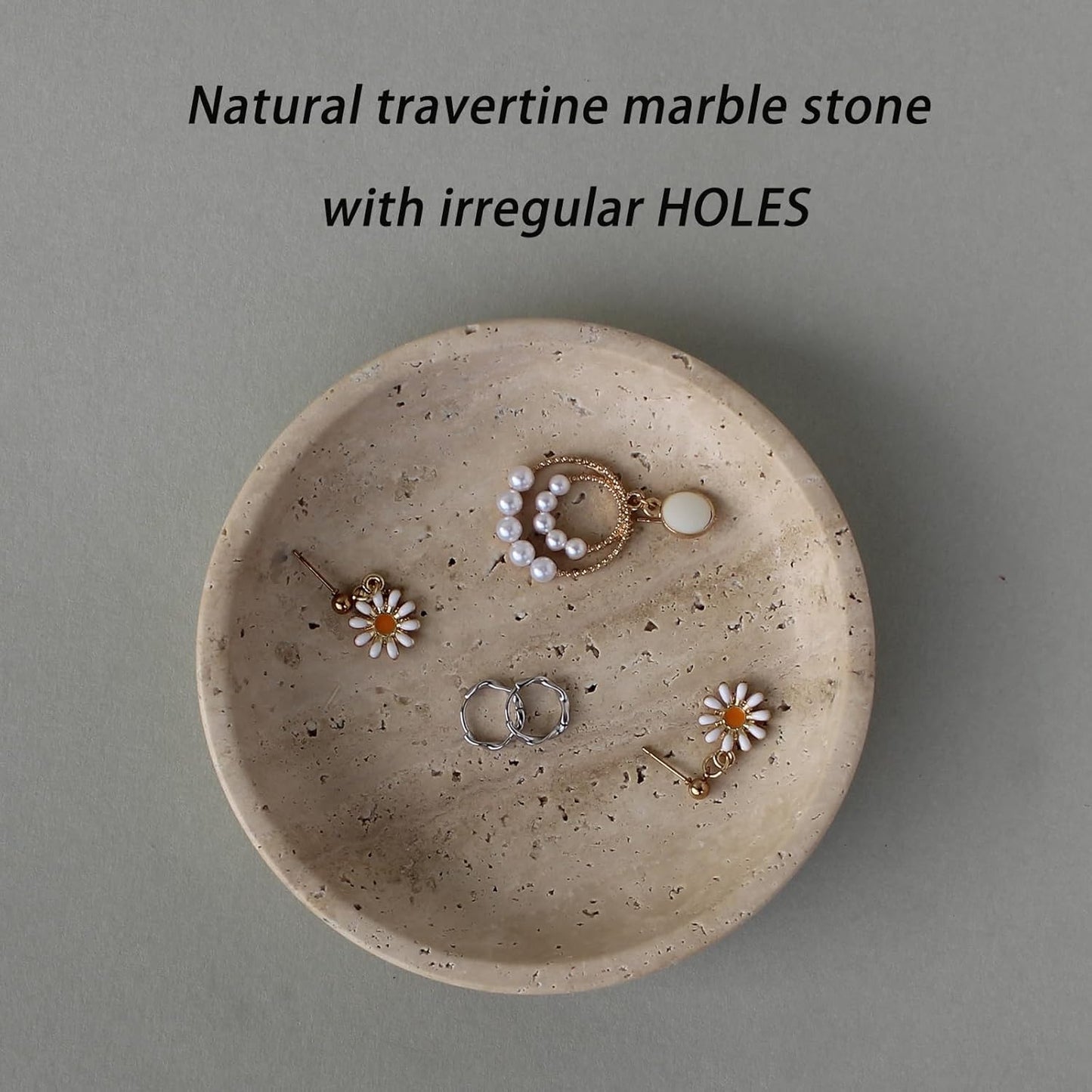 Trinket Dish for Ring Earring / Beige Travertine