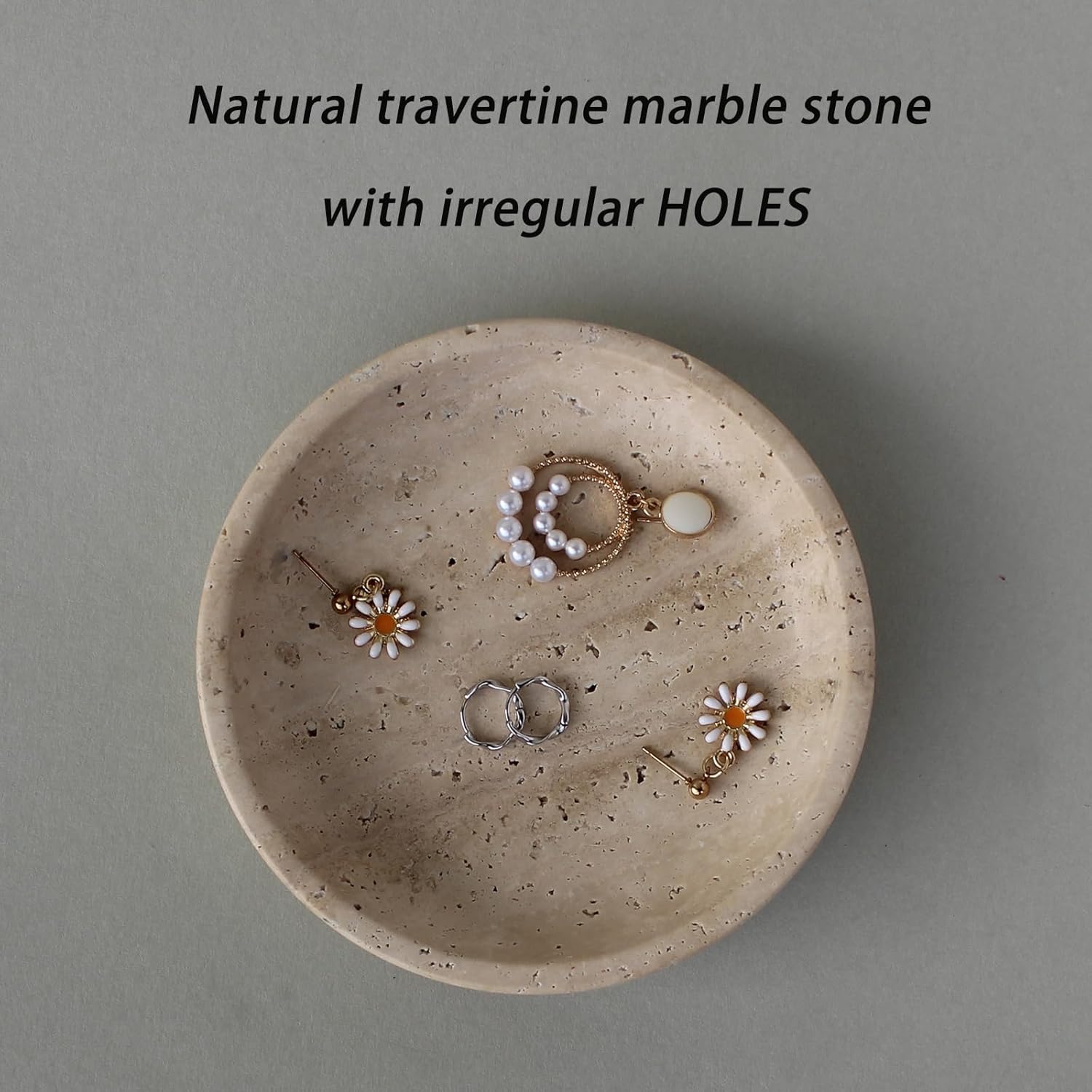 Trinket Dish for Ring Earring / Beige Travertine