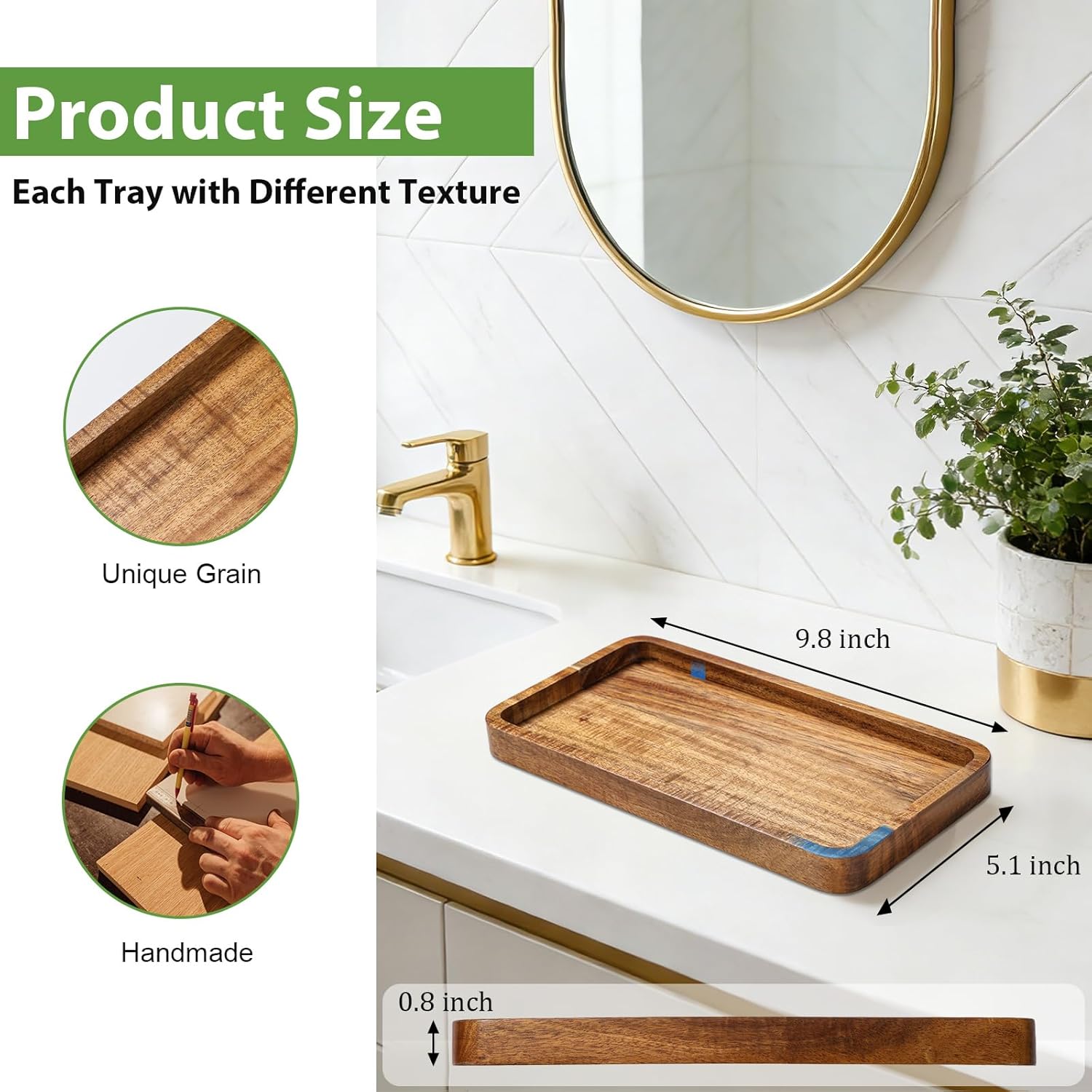Wooden Bathroom Vanity Tray / 9.8 x 5.1 x 0.8