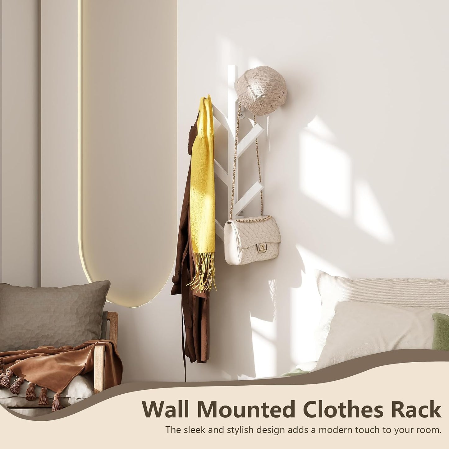 Vlush Wall Mounted Metal Coat Rack with 6 Hooks Modern Minimalist & Upright Coat Rack for Hanging Clothes, Hats