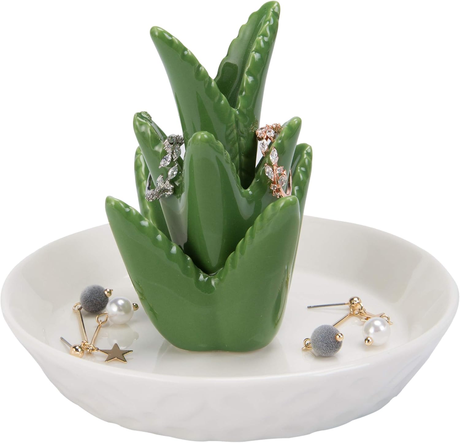 Ceramic Ring Holder / Aloe / White
