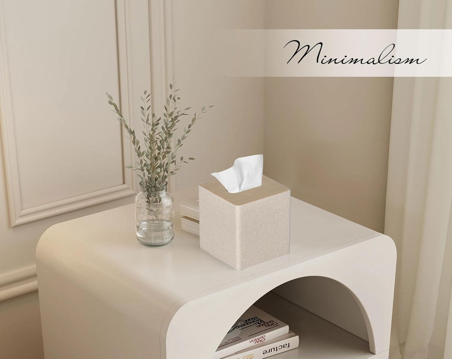Tissue Box Cover Square PU Leather Facial Tissue Box Holder for Dresser Bathroom Decor / Beige