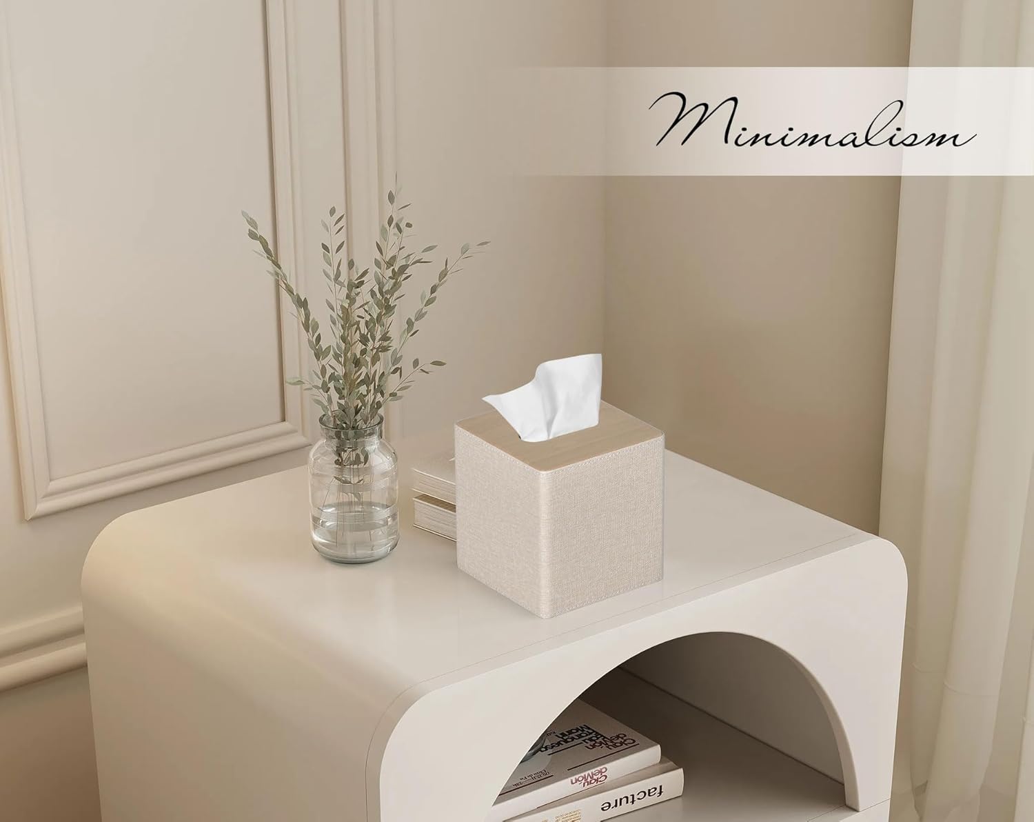 Tissue Box Cover Square PU Leather Facial Tissue Box Holder for Dresser Bathroom Decor / Beige