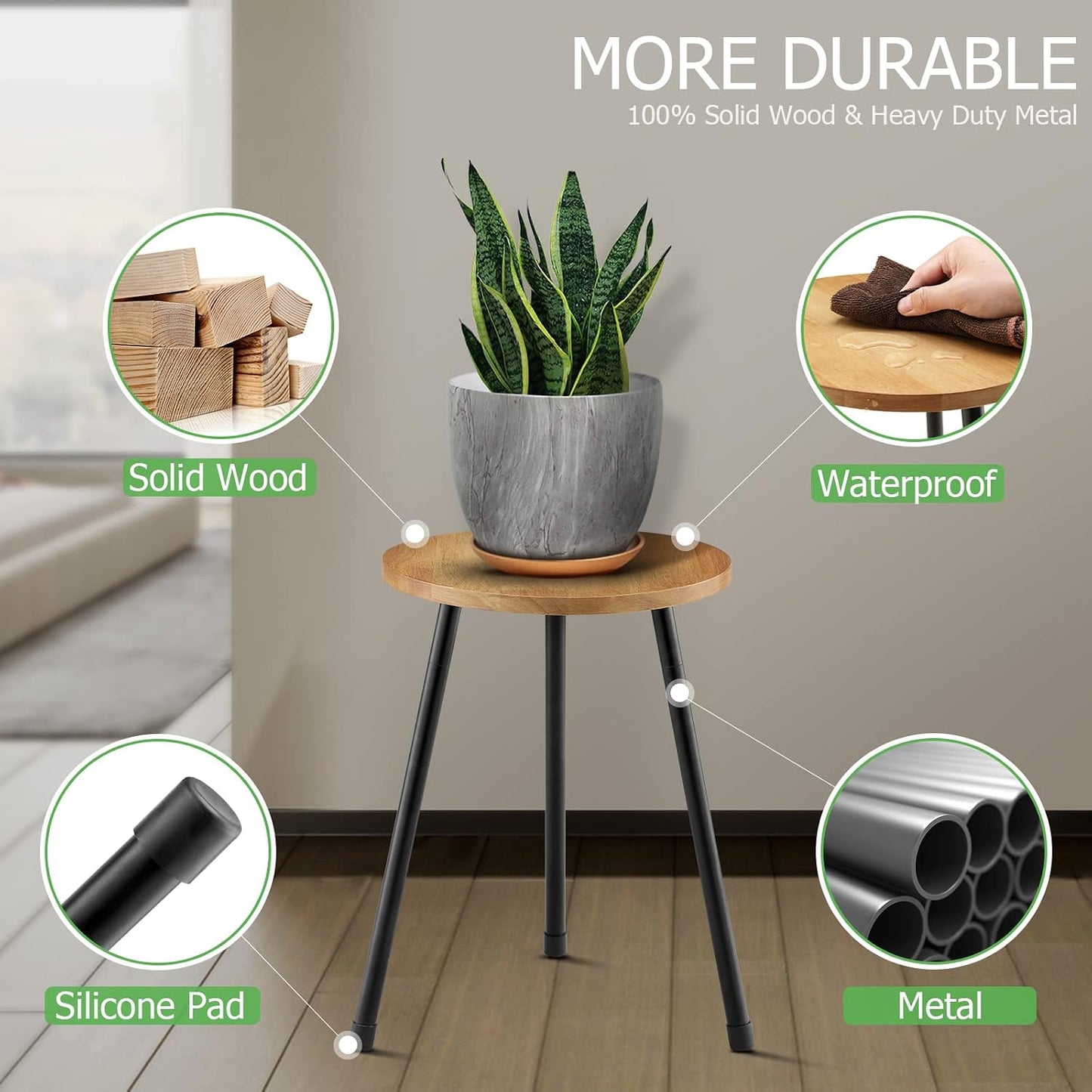 KINNARY Indoor Plant Stand, Mid Century Wood Plant Stand Plant Table for Flower Pots, Tall Metal Plant Holder, Modern