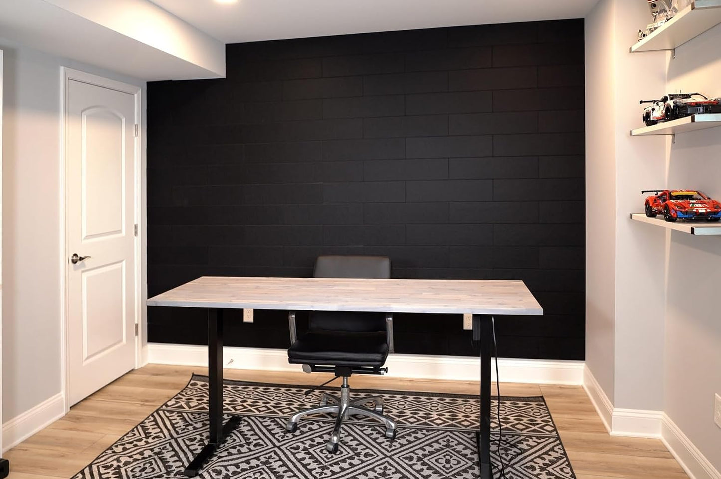 Shiplap Felt Wall Panels, Black, 24 Pack, Modern Wall Paneling, Peel and Stick, Sound Absorbing, 23.25 sq ft