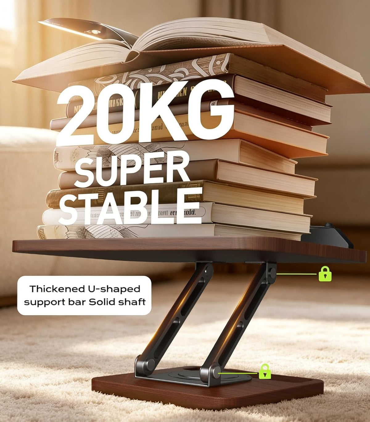 LOXP Book Stand with Storage, 360° Rotating Cookbook Stand, Ergonomic | Adjustable height angle,Hands-free, anti-slip
