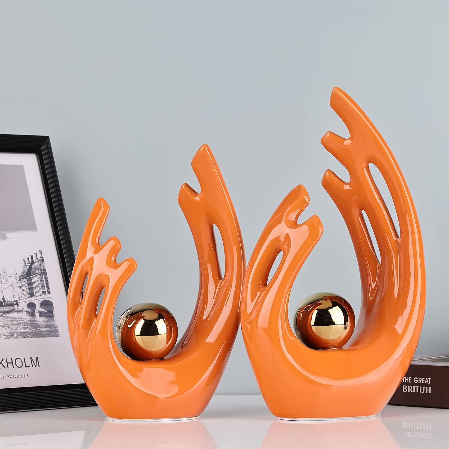 Gold Art Ceramic Statues / Orange / Big