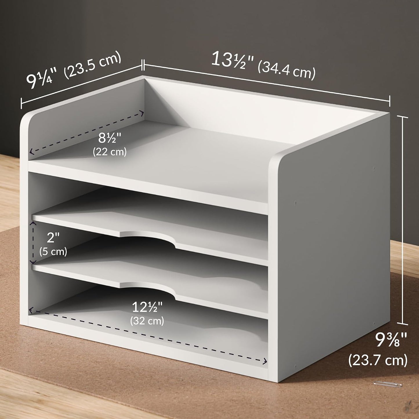 Ballucci File Organizer, 4-Tier Office Desk Organizer, Open Top Wood Paper Organizer for Classroom, Desktop Mail Sorter