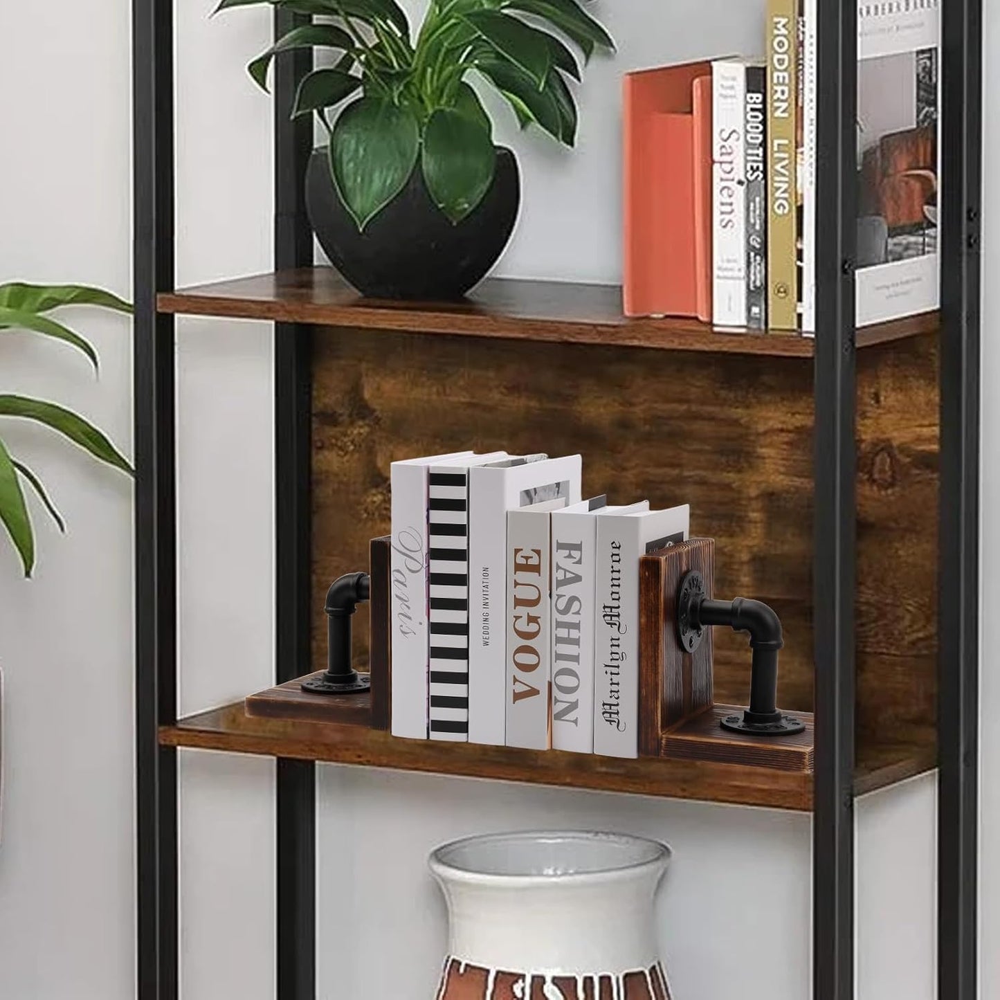 Wood Bookends / Rustic Style Bookend / Dark Brown / Set of 2