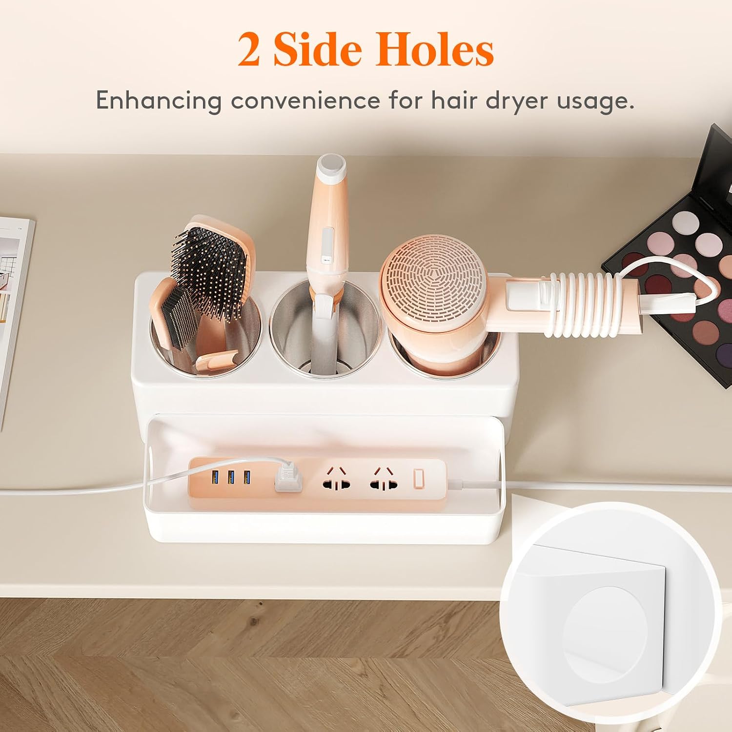 Lifewit Hair Tool Organizer Dryer Holder Countertop with 3 Cups, White | 3 Stainless cups Tools Organizer, Acrylic body