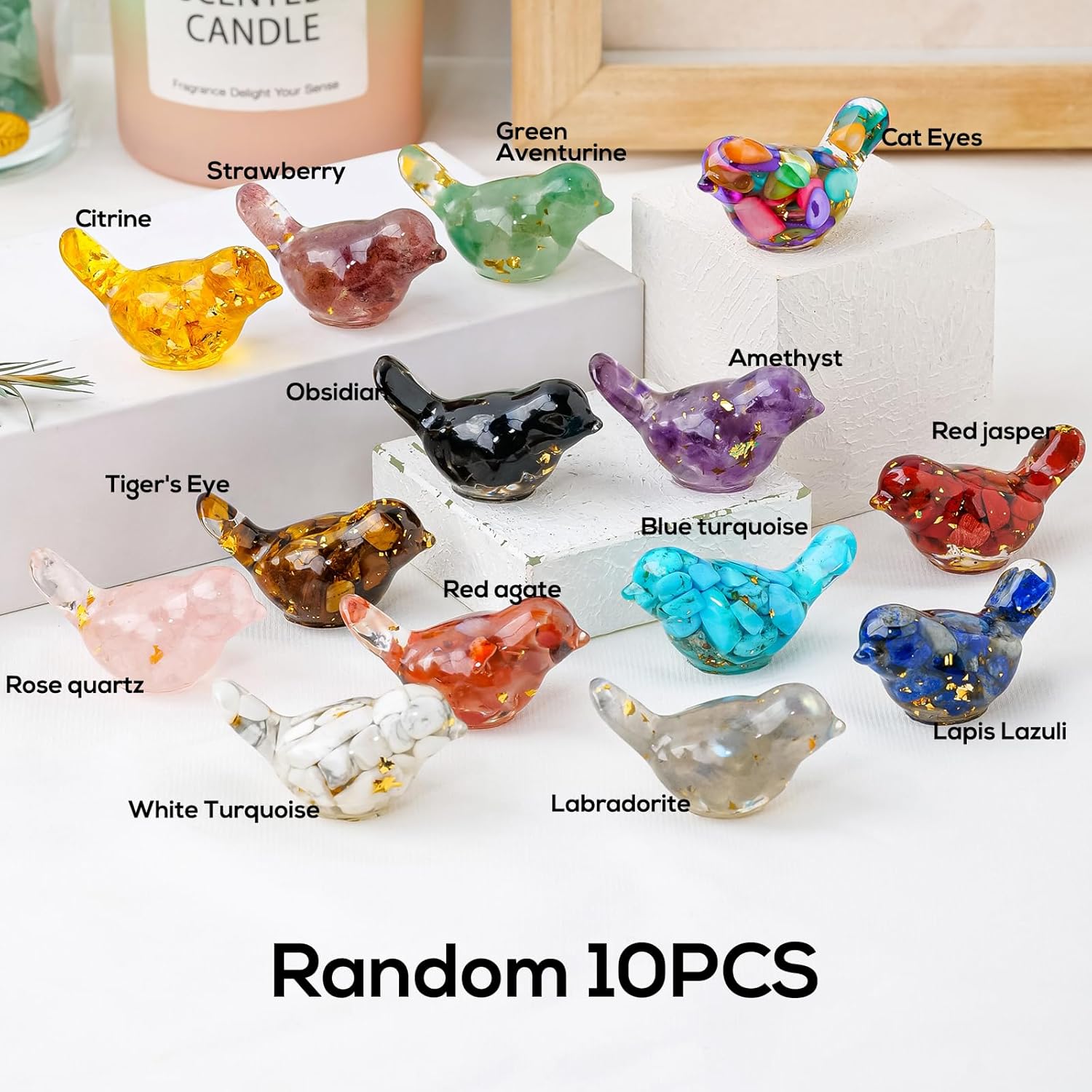 Crystal Figurines Resin Animal Statues Decorative Gravel Birds Decor / Bird / 1.57*0.78 / Set of 10