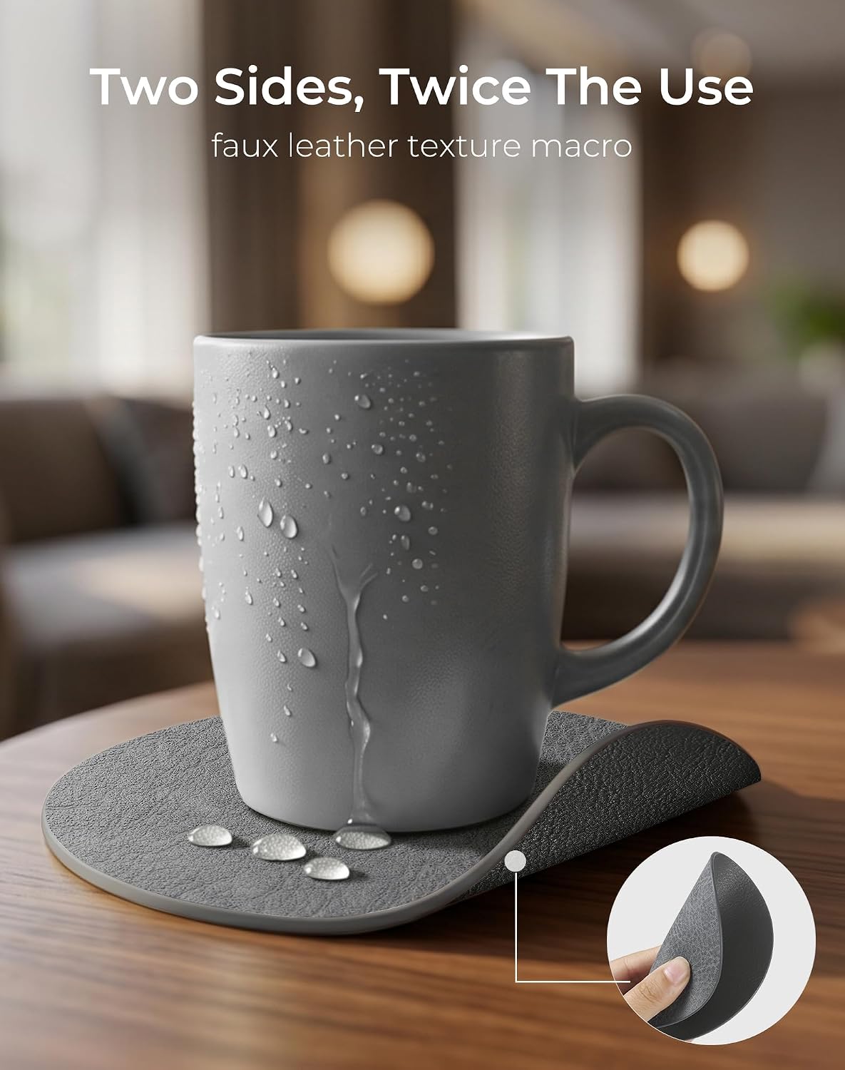 Holder / Reversible Leather Coasters / Mist Grey / Set of 18