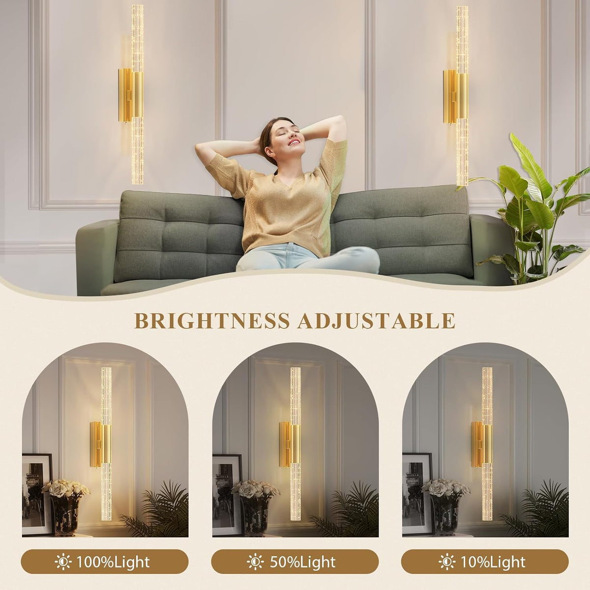 camuucci Battery Operated Wall Sconces Set of 2, Rechargeable Wall Lights | 12000mAh Long-Lasting Battery,Dimmable