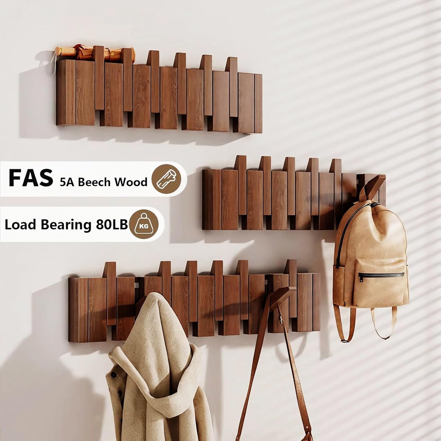 Paint Wood Wall Mounted Coat RackHooks Piano Key Hangers Natural Solid Wood Hanger Non-Woven Fabric Clothes Hangers for