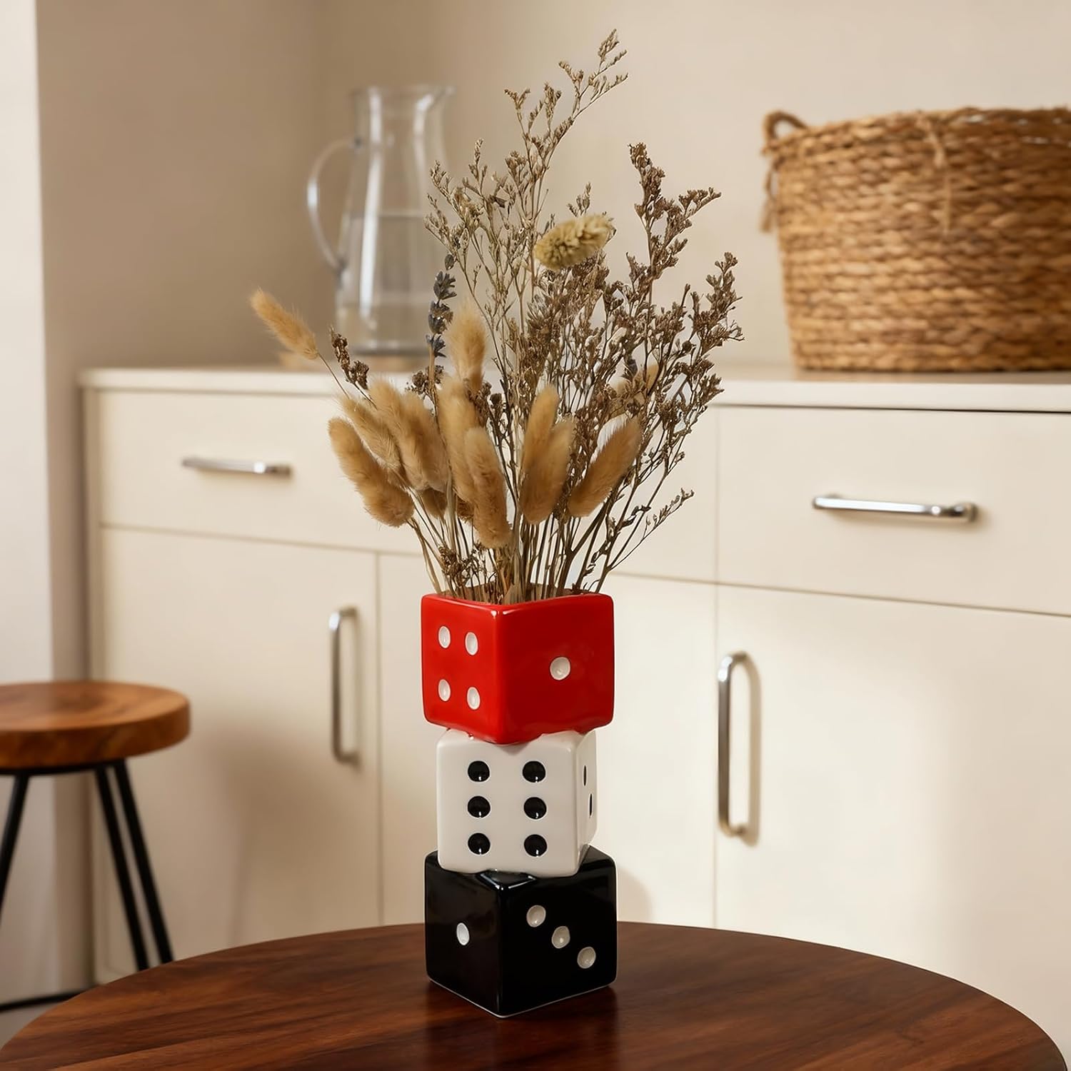 Unique Ceramic Small Vase / Red, White and Black Dice Vase