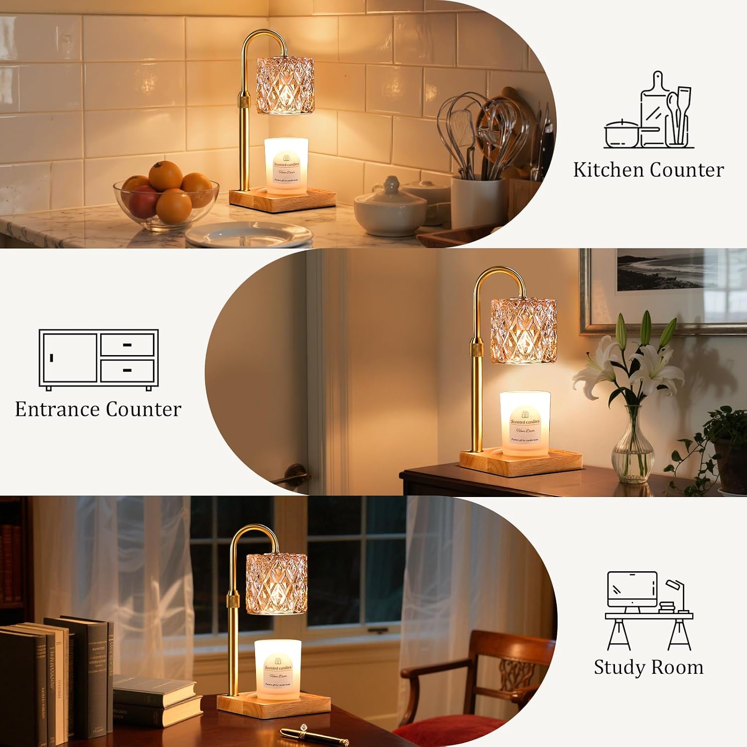 Candle Warmer Lamp with Timer,Wax Melt Warmer Housewarming Gifts for Women | Dimmable Adjustable Height, Vintage Home