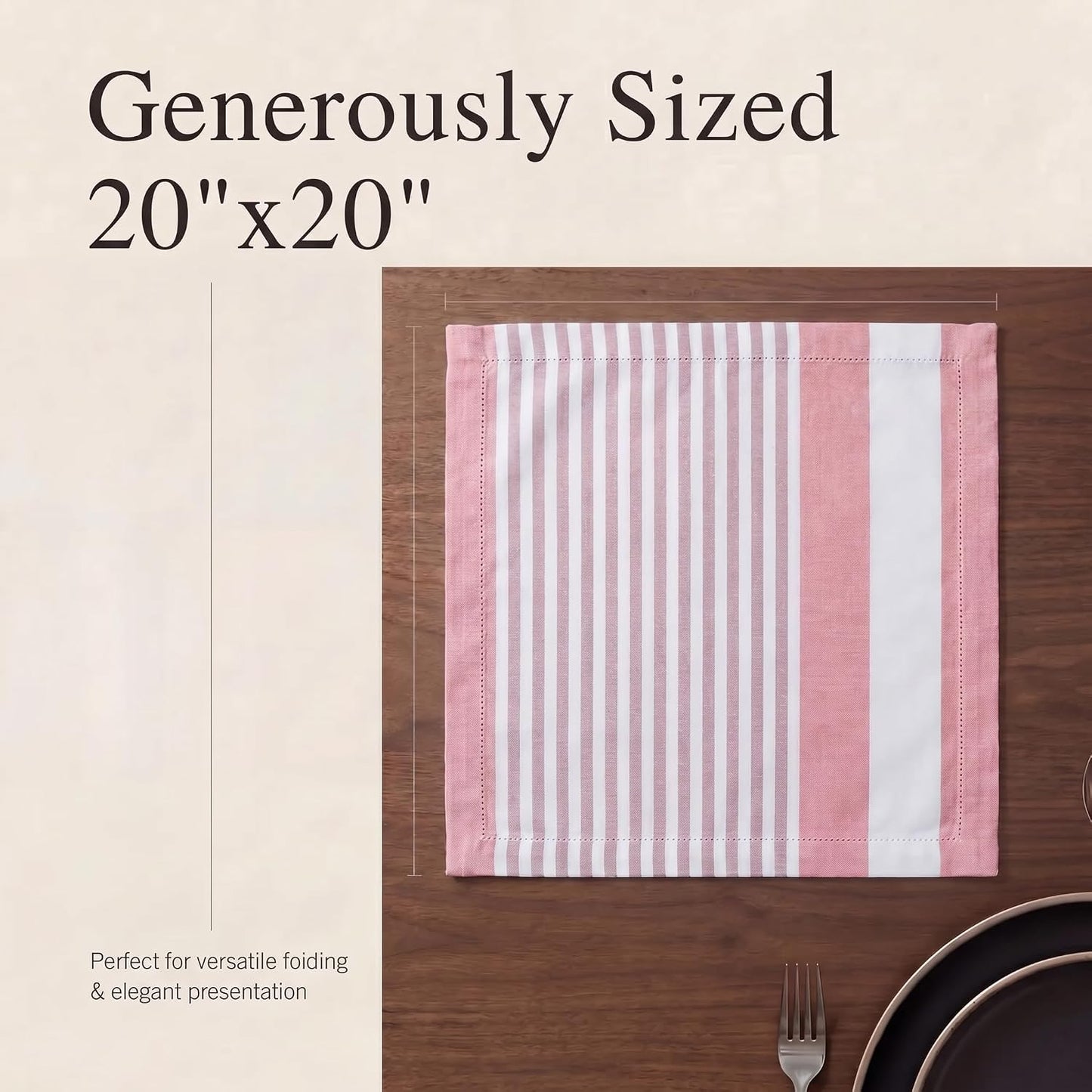 Urban Villa Cloth Napkins Cotton 20x20 (Set of 12) Garnet Red Stripes
