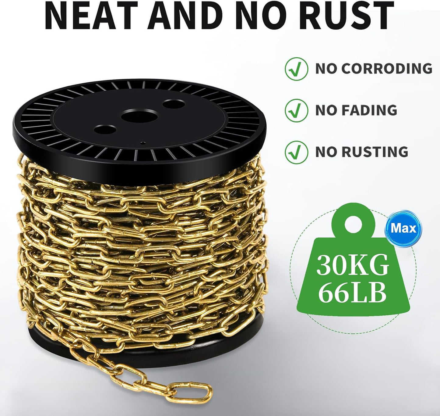 1/8" Metal Hanging Chains Bronze Decorative Chain Fixture Chain Brass / 3mm 50ft / Gold / 50 ft