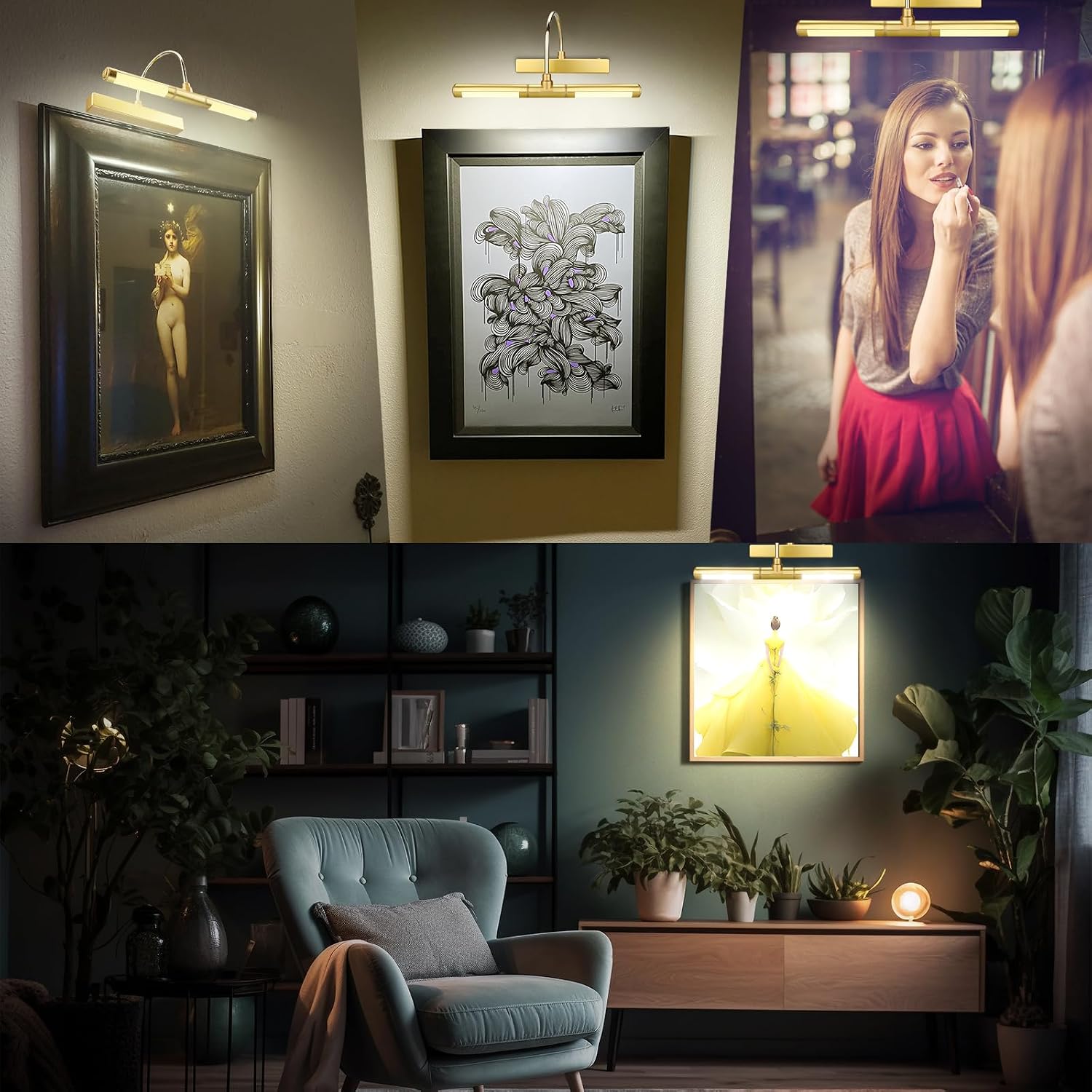 LUXSWAY Wireless Picture Lights for Paintings,Recgargeable Battery Art Display Light with Remote Control,Dimmable and