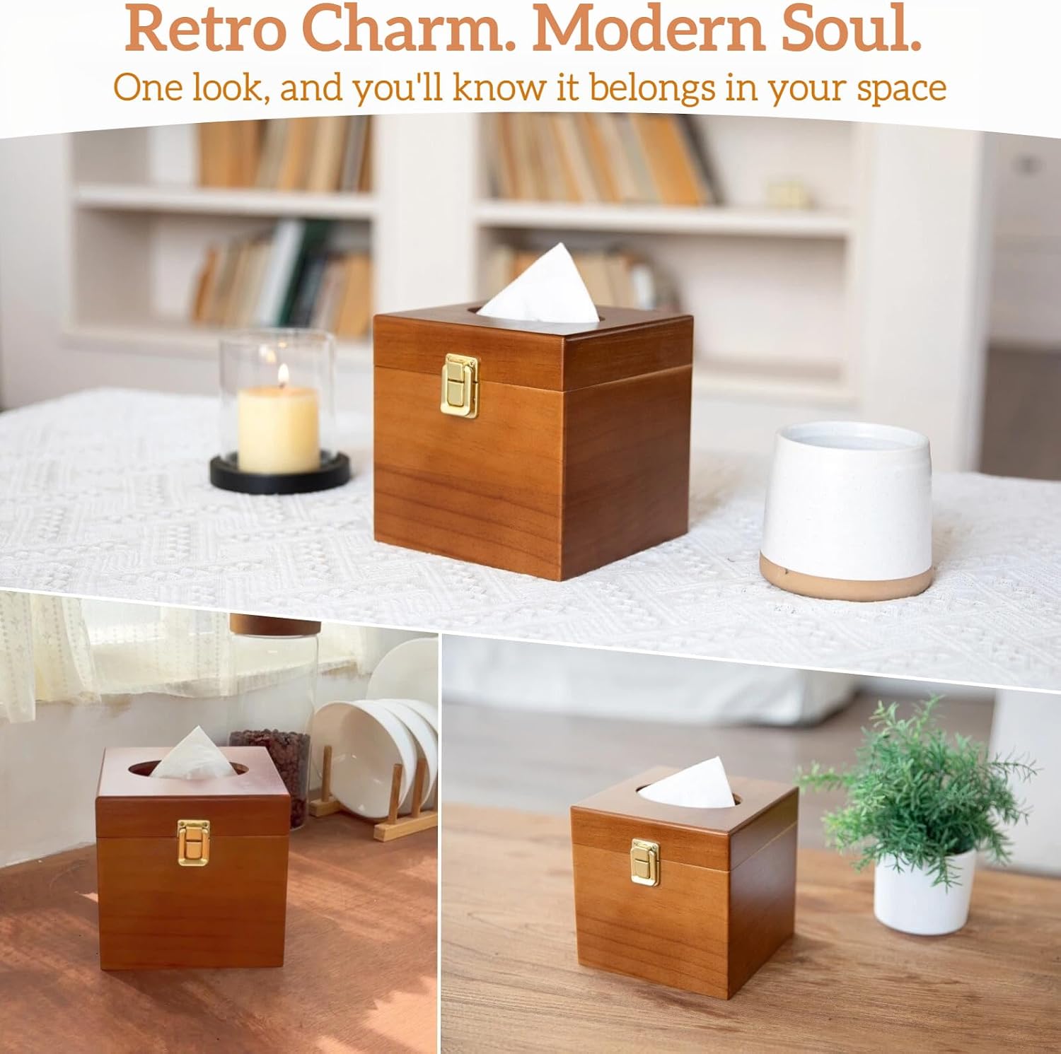Tissue Box Cover / Wooden / Square