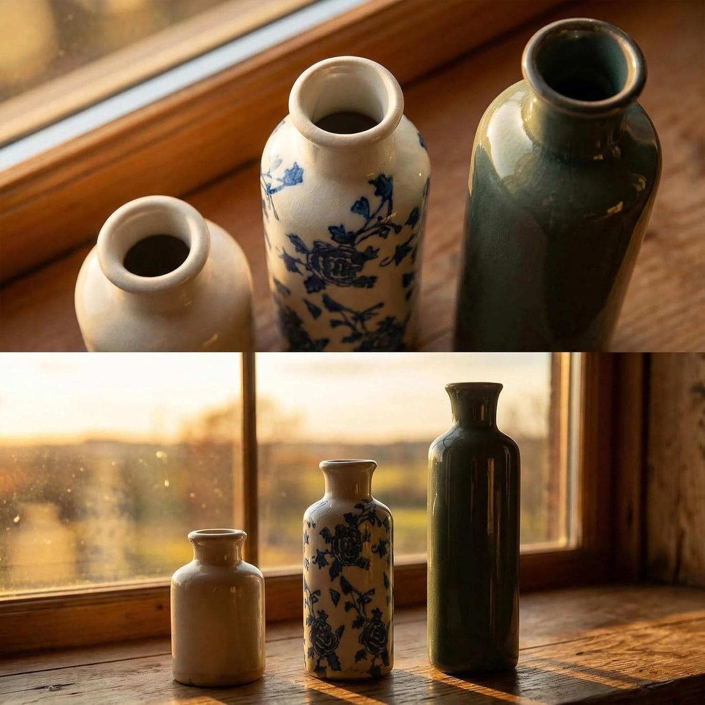 Rustic Ceramic Vase / Blue-2 / Set of 3