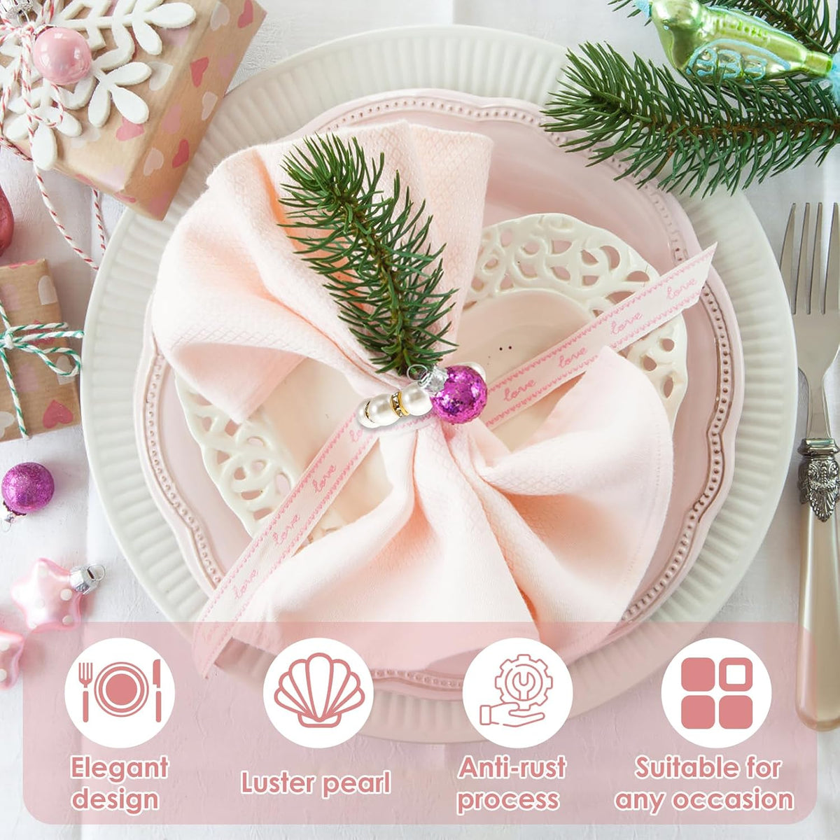 240 Pcs Gold Pearl Napkin Rings, Imitation Pearl Ring Napkin Holder, Delicate Disposable White & Gold Napkins Rings