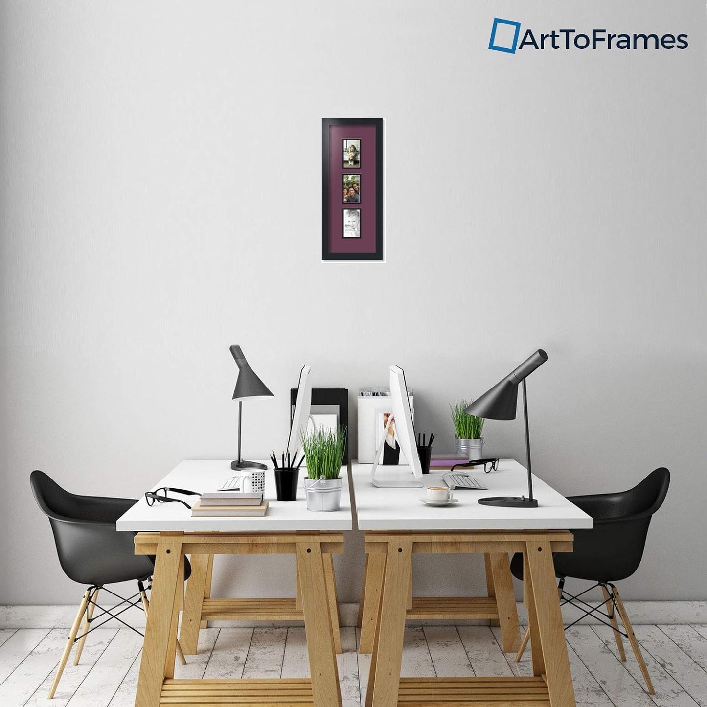 ArtToFrames Collage Photo Frame Double Mat with 3-3x5 Openings with Satin Black Frame and Ruby mat.