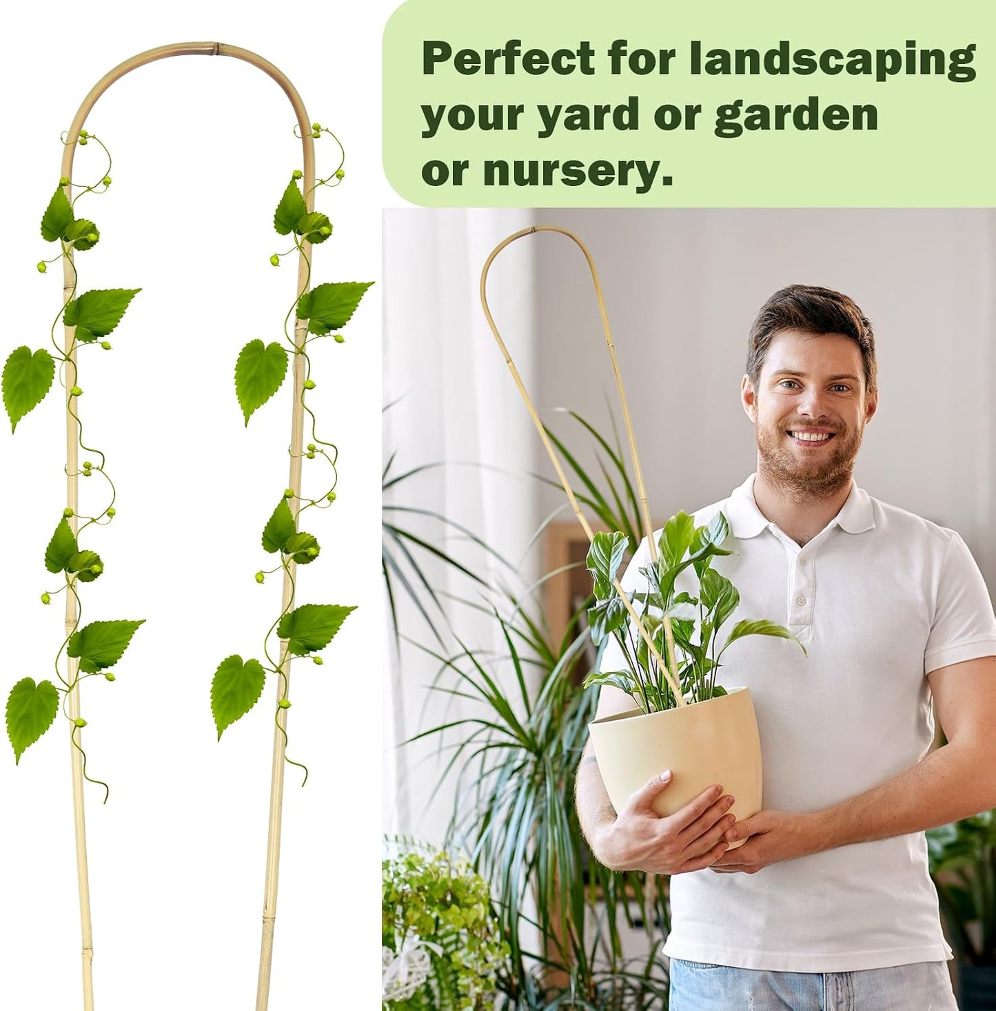 Jollybower Natural U-Hoops Bamboo Plants Trellis 4Ft, Garden Trellis U-Shape for Climbing Plants, Garden Arch Support