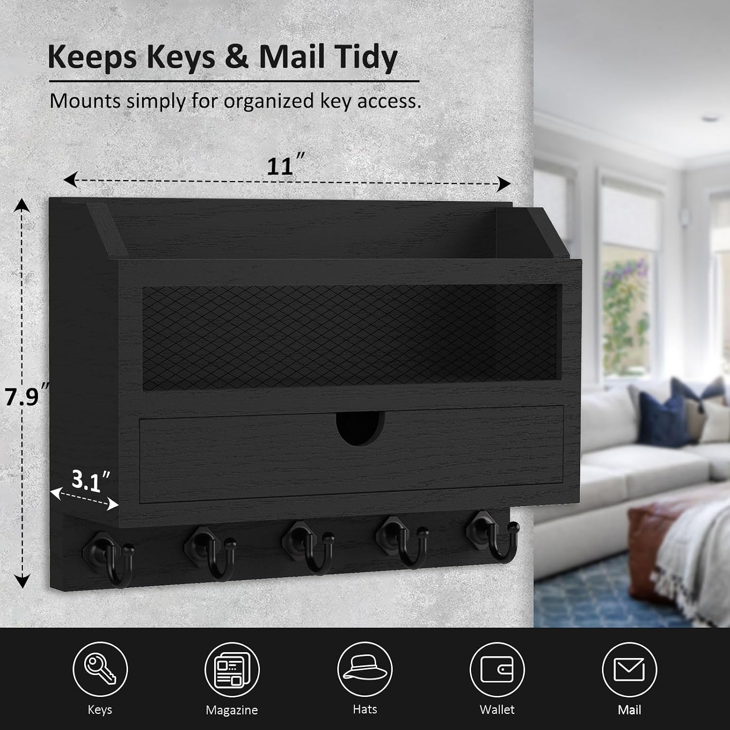 Key Organizer / Key and Mail Holder / Black