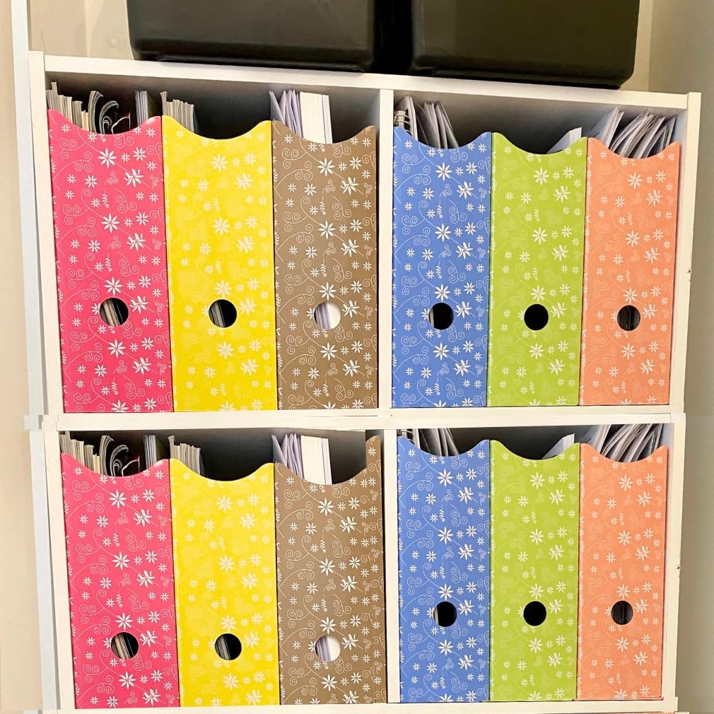 Evelots Magazine File Holder - Set of 24 Floral - Office Desk Organizer - Sturdy Cardboard - New Upgraded Double Front