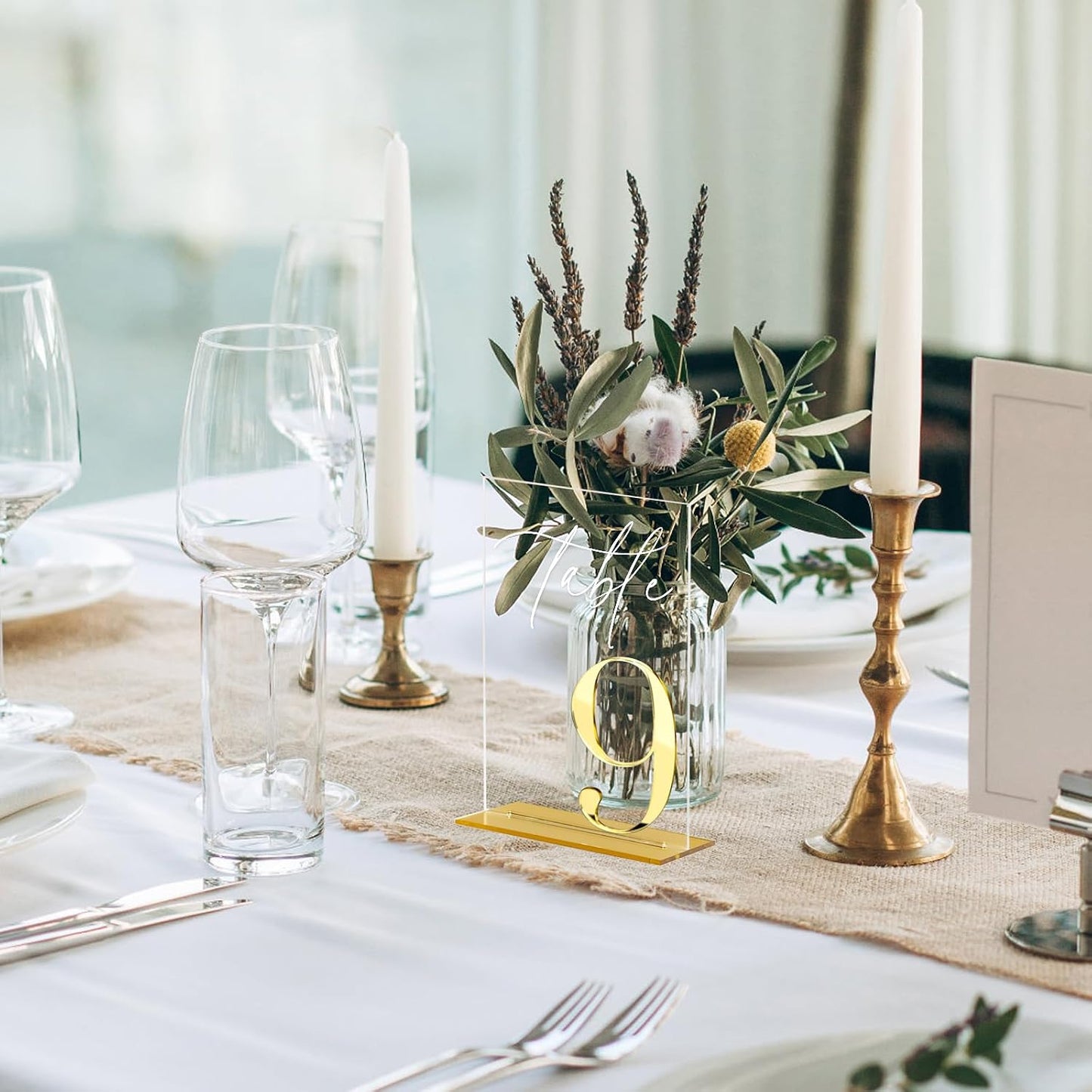 Acrylic Wedding Table Numbers 1-15 with Stands, 5"x7" Clear Acrylic Signs with 3D Gold Mirror Numbers, Clear and Gold