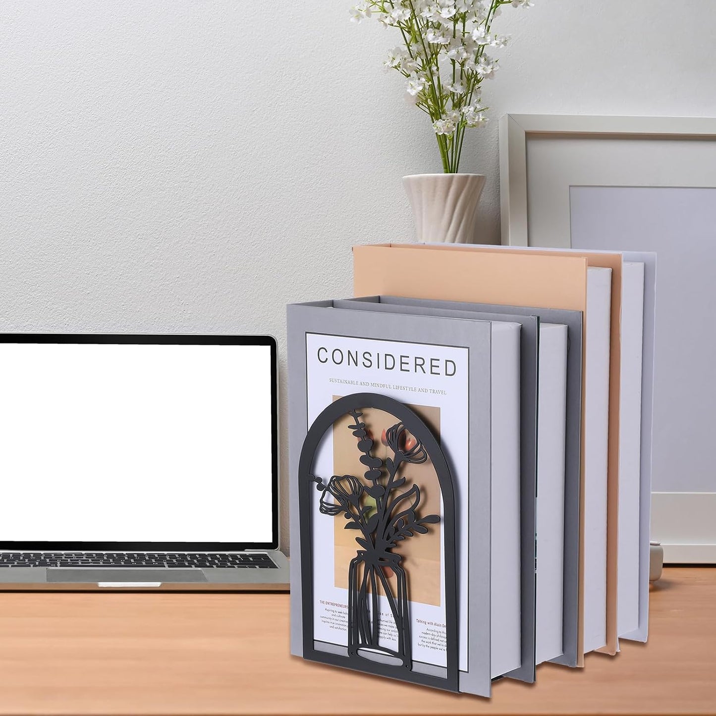 Decorative Metal Bookends / Flower Book Shelf Holder