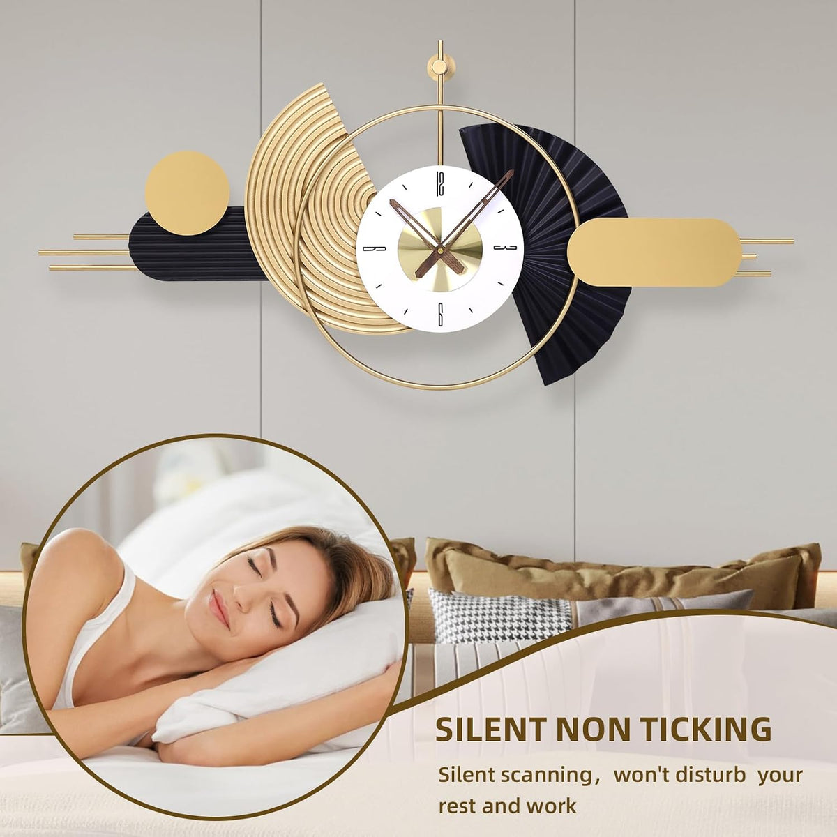 39x18 Inch Modern Decorative Wall Clock Battery Operated, Unique Silent Non-Ticking Large Clocks for Living Room