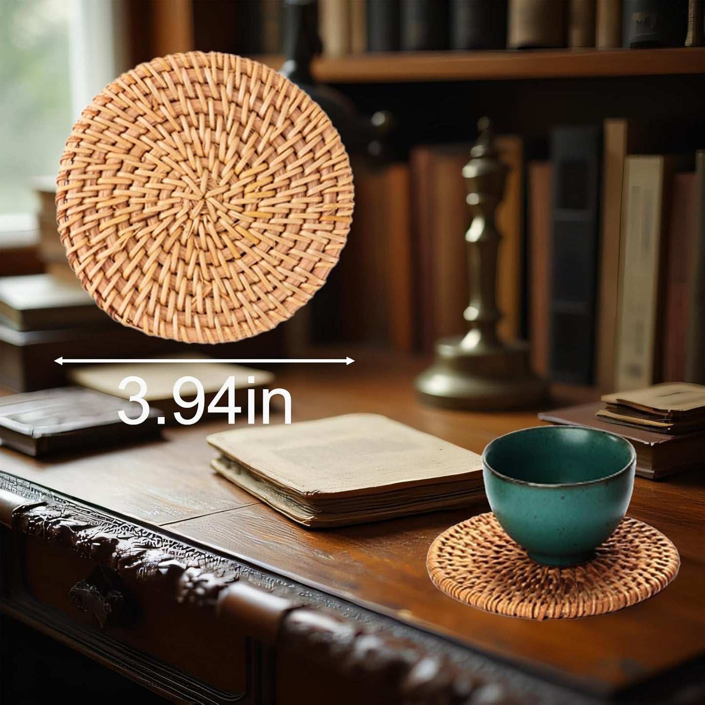 Holder / Boho Woven Coasters Set / Natural Beige Single Rattan Weave / Set of 8