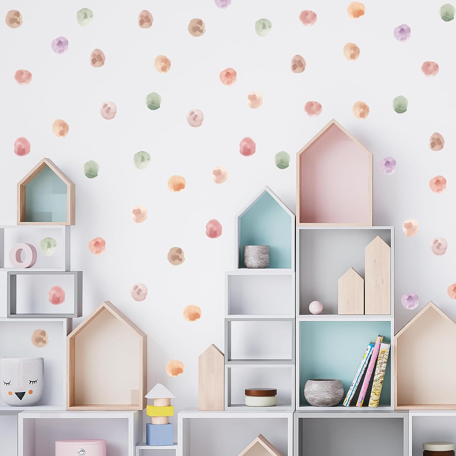 2.2'' Boho Polka Dots Wall Decal Watercolor Wall Sticker / Set of 120