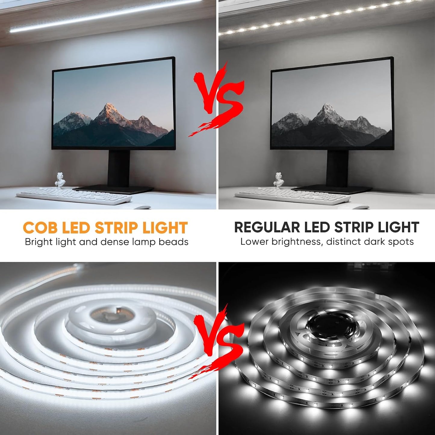 OMIKA 3 Pack COB LED Strip Lights, 3.3ft 320 LEDs Battery Operated LED Strip Lights, Flexible Cuttable Light Strips for