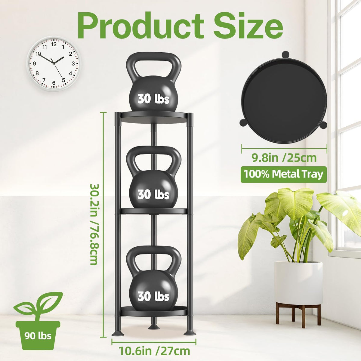 iDavosic.ly 3 Tier Plant Stand Indoor Outdoor, 10 In Wide Metal Tray, Black | Vertical Metal Corner Heavy Duty Multiple