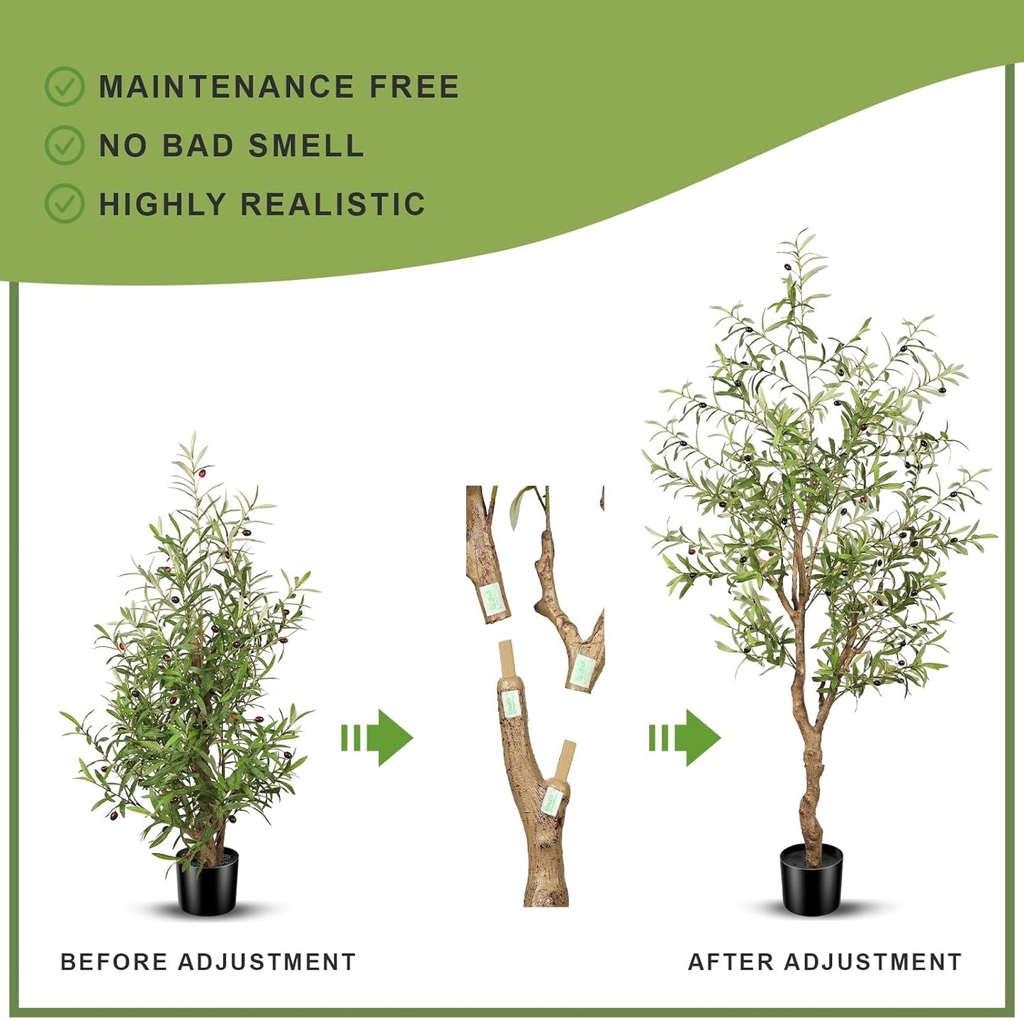 Planter Olive Branches and Realistic / Natural / 6 Inch