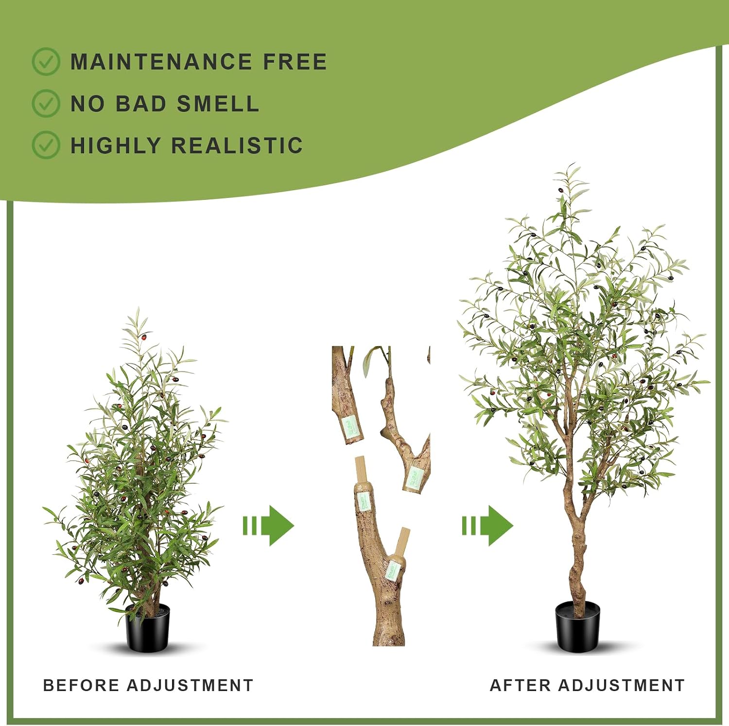 Planter Olive Branches and Realistic / Natural / 6 Inch