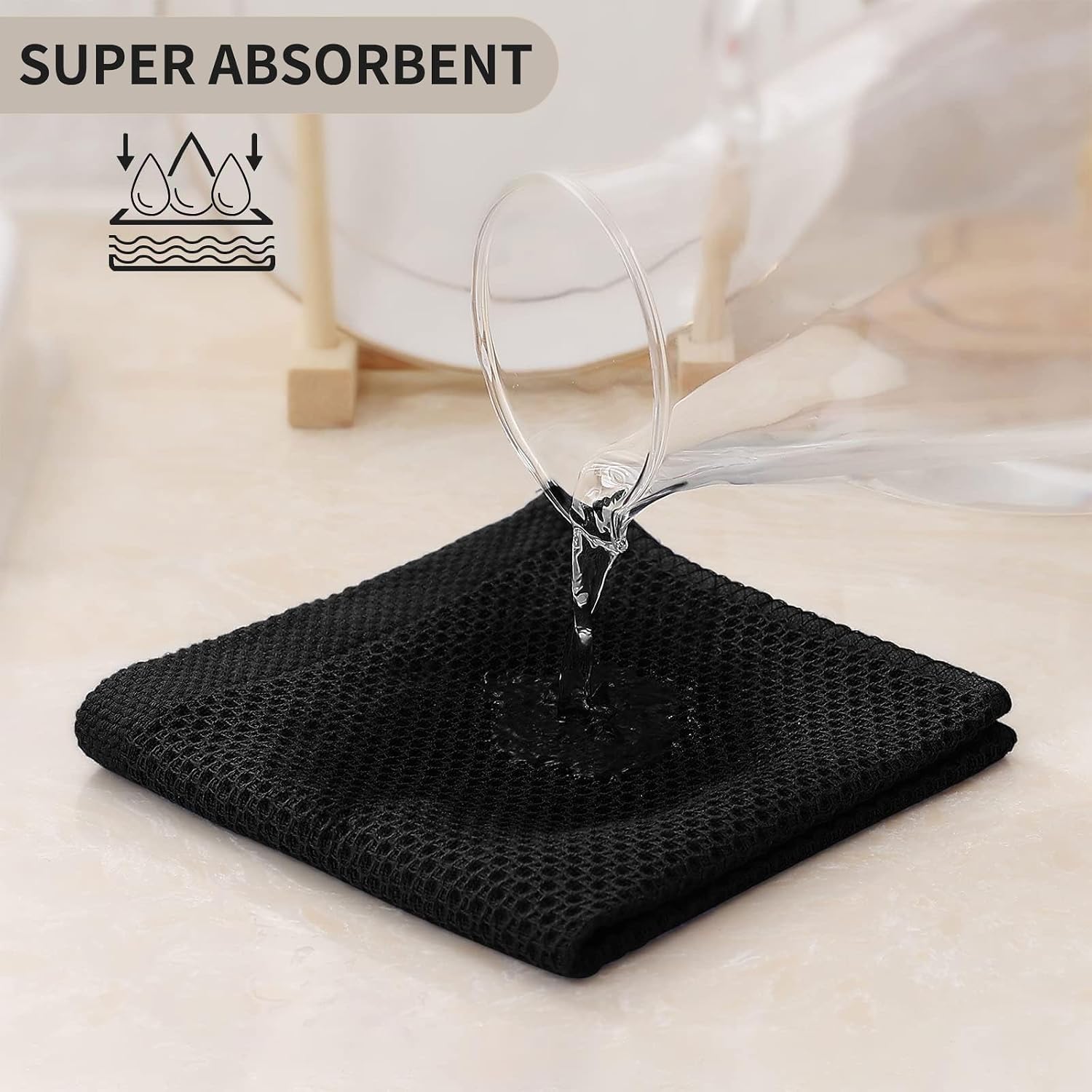 Kitinjoy 100% Cotton Kitchen Dish Cloths, 12 Pack Waffle Weave Ultra Soft Absorbent Dish Towels for Drying Dishes Quick