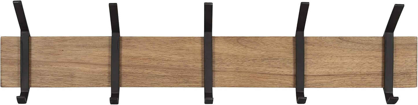 Kate and Laurel Rossmore Farmhouse 5-Hook Wall Hanging Coat Rack, Natural Rustic Wood, Modern Hanging Rack for Coats