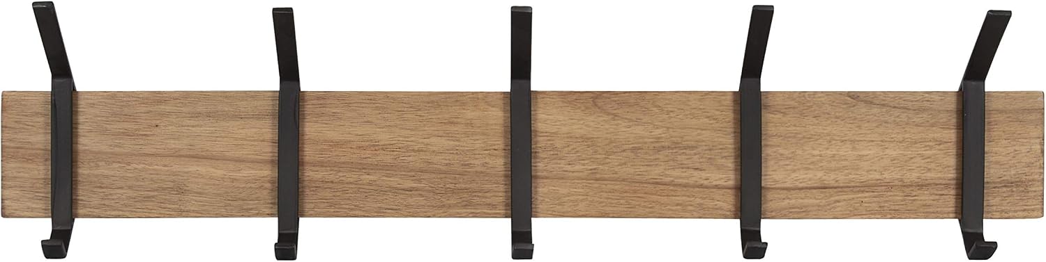 Kate and Laurel Rossmore Farmhouse 5-Hook Wall Hanging Coat Rack, Natural Rustic Wood, Modern Hanging Rack for Coats