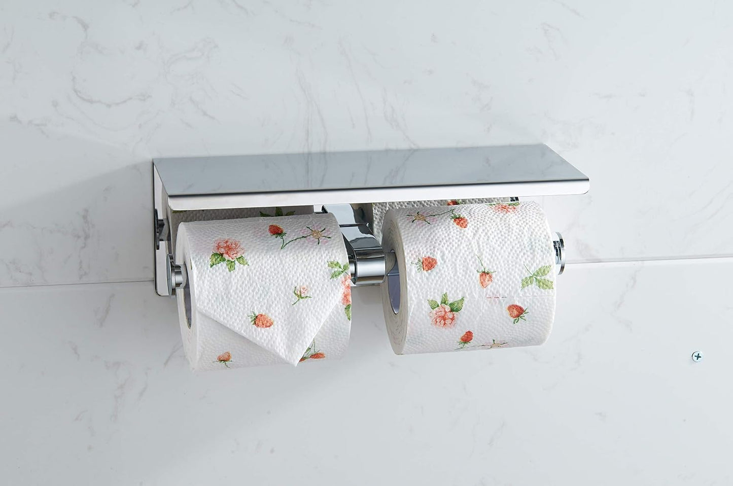 BGL Toilet Paper Holder - Stainless Steel Toilet Paper Roll Holder with Shelf Wall Mounted for Bathroom (Silver, Double