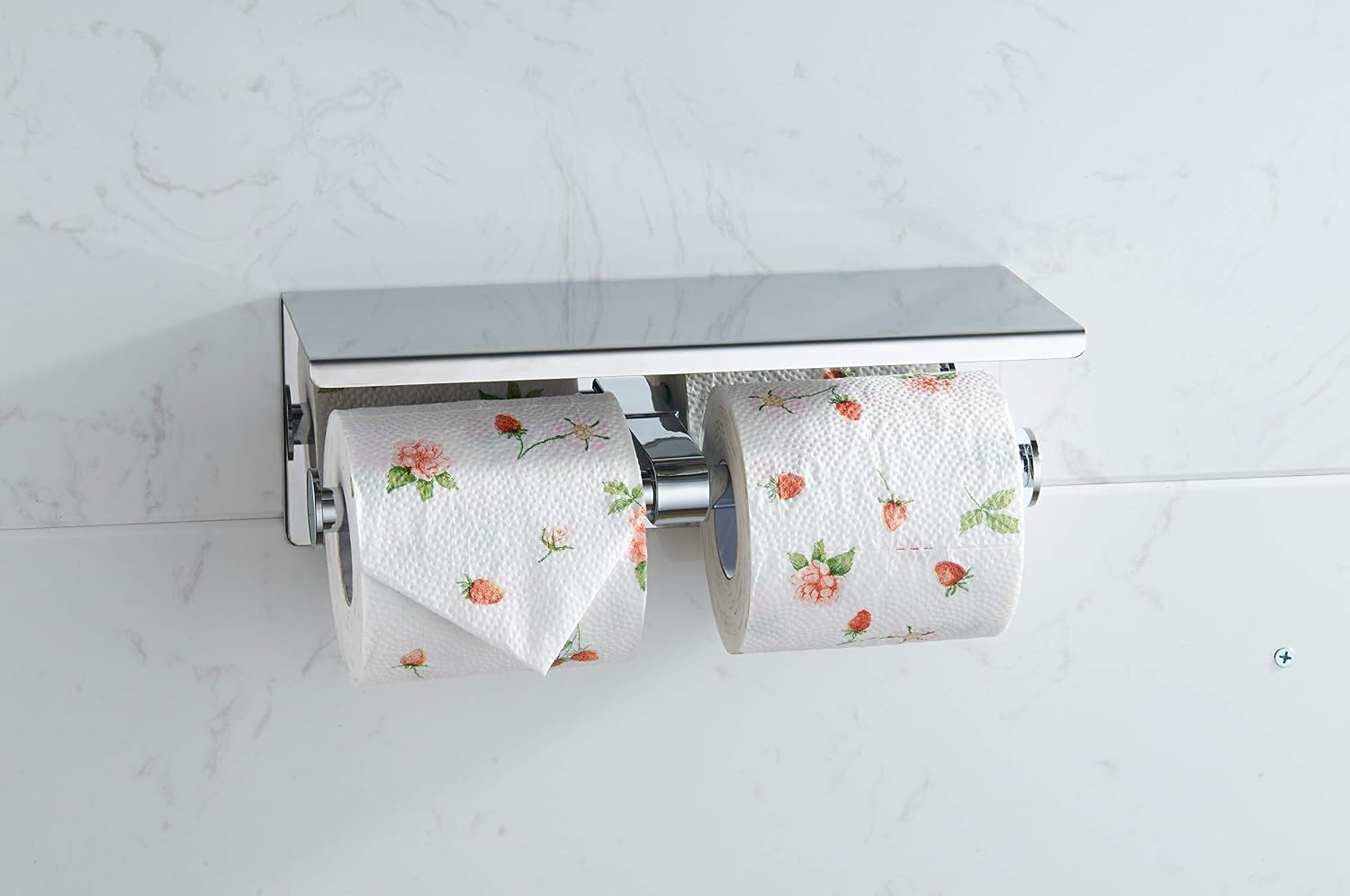 BGL Toilet Paper Holder - Stainless Steel Toilet Paper Roll Holder with Shelf Wall Mounted for Bathroom (Silver, Double