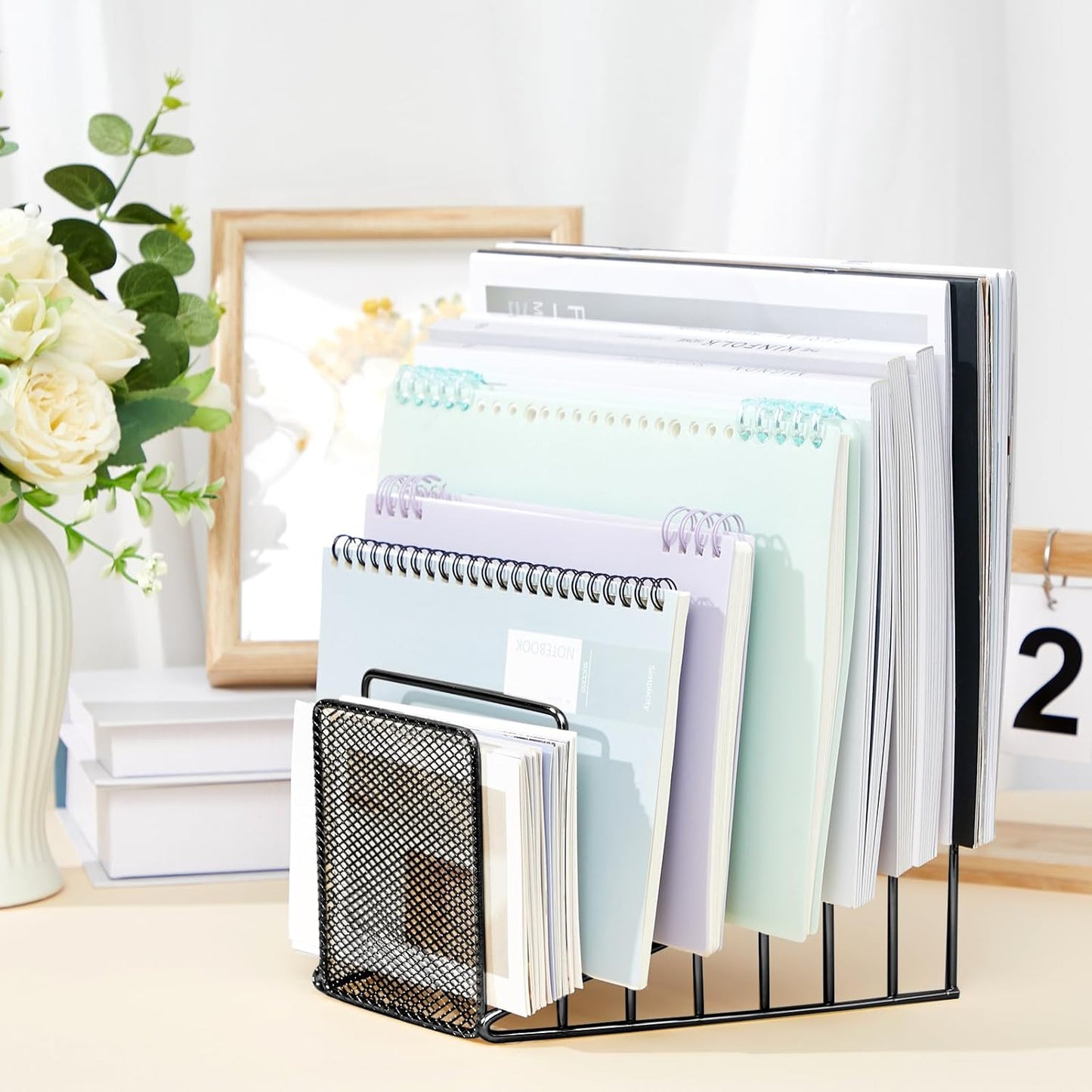 4 Pcs 7 Section Wire File Organizer for Desk, Metal Mesh Incline File Holder, Letter & Magazine Folder Rack, Desktop