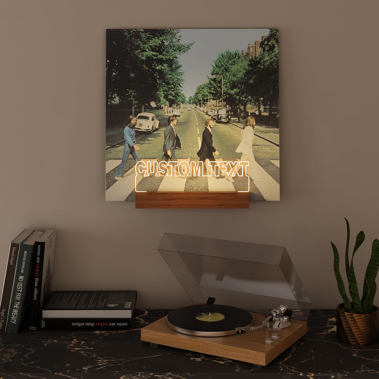 YuanDian Personalised Now Playing Vinyl Record Stand Wall Mount, Now Spinning Record Player Stand, Wooden Acrylic
