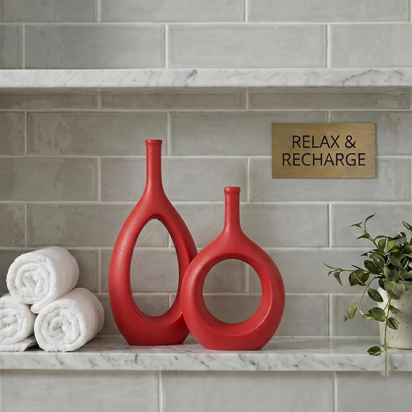 Boho Circle Vase / Red / Set of 2