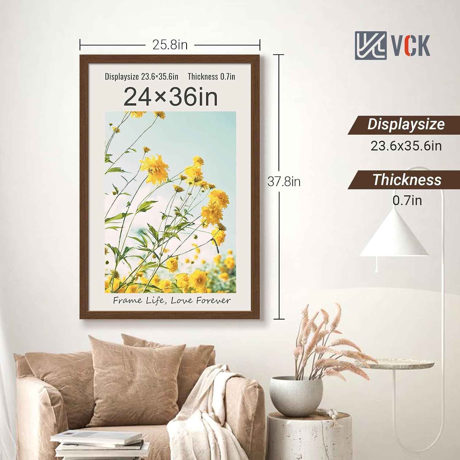 VCK 24x36 Poster Frame Brown 4 Pack, Wide Thick Wood Border, for Prints | Exclusive Woodgrain, Wall Hanging, HD