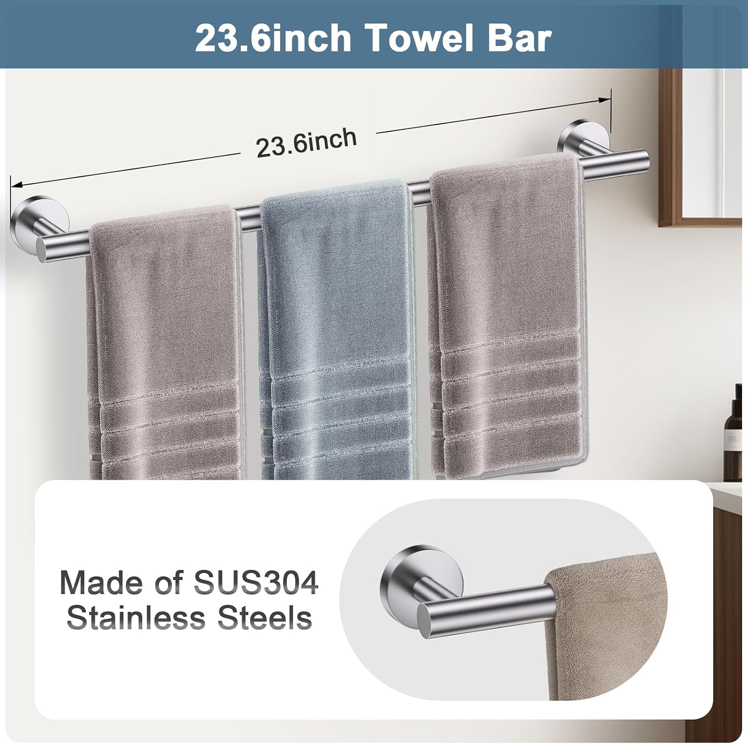 Brushed Nickel Bathroom Hardware Set, 5 Pieces Towel Bar Bathroom Accessories, Upgraded Toilet Paper Holder with Shelf